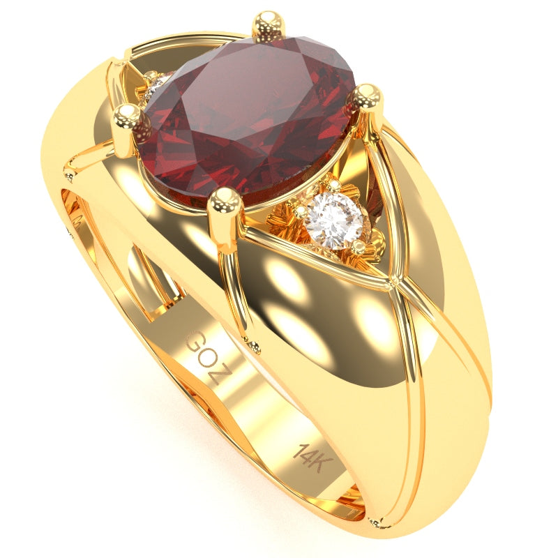 Men's Designer Lab-Created Ruby Diamond Ring In Solid 14k Yellow Gold