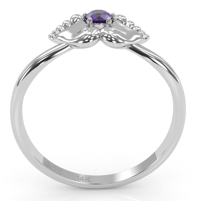 Baby Feet Amethyst Diamond Ring In 14k White Gold