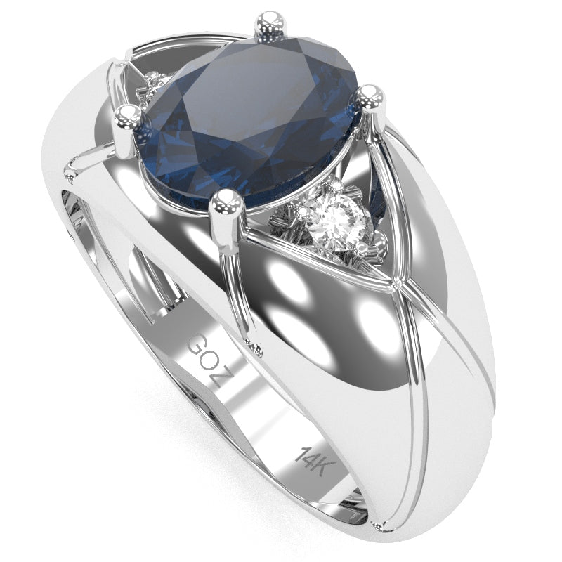 Men's Designer Lab-Created Sapphire Diamond Ring In Solid 14k White Gold