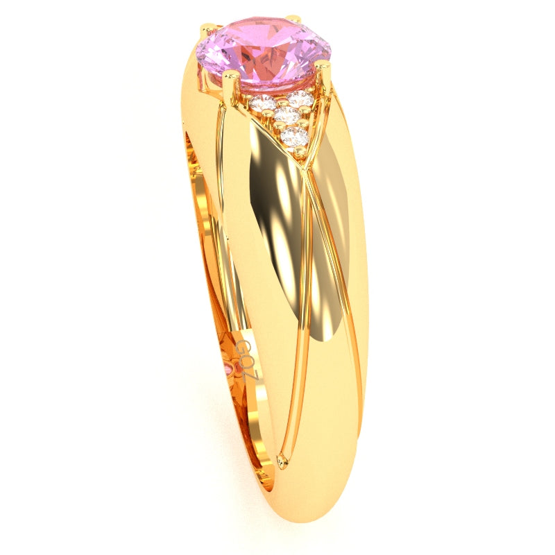 Designer Lab-Created Pink Sapphire Diamond Cocktail Ring In Solid 14k Yellow Gold