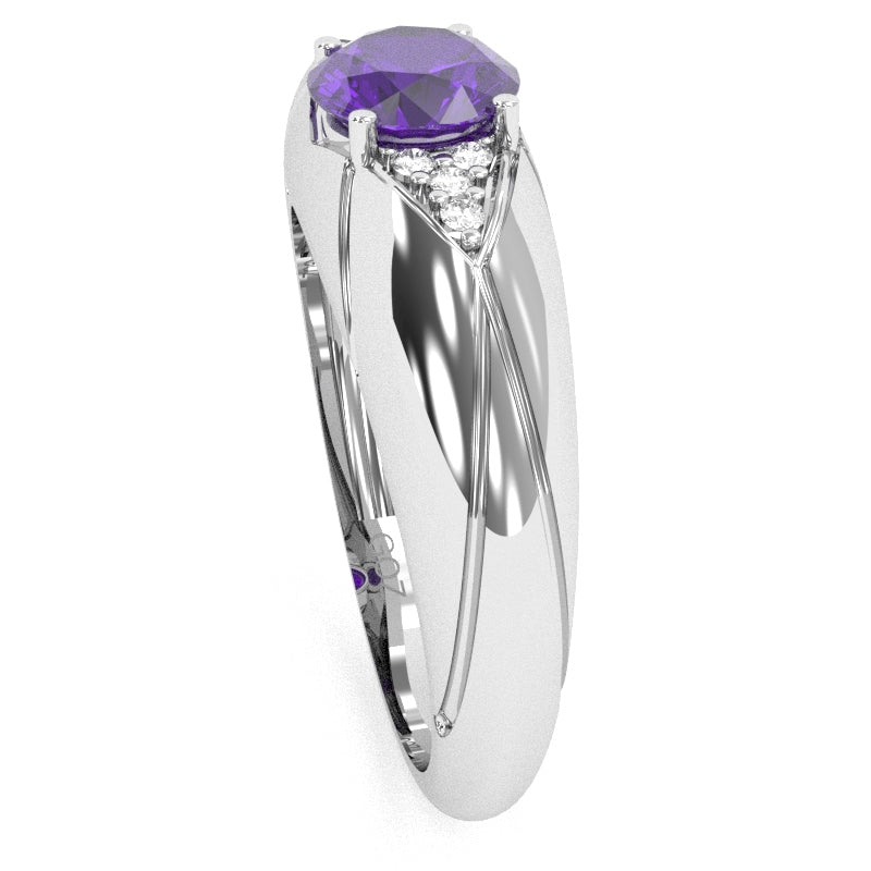 Designer Amethyst Diamond Cocktail Ring In Solid 14k White Gold