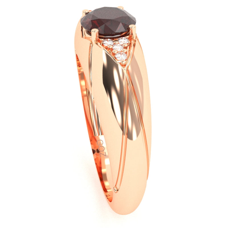 Designer Garnet Diamond Cocktail Ring In Solid 14k Rose Gold