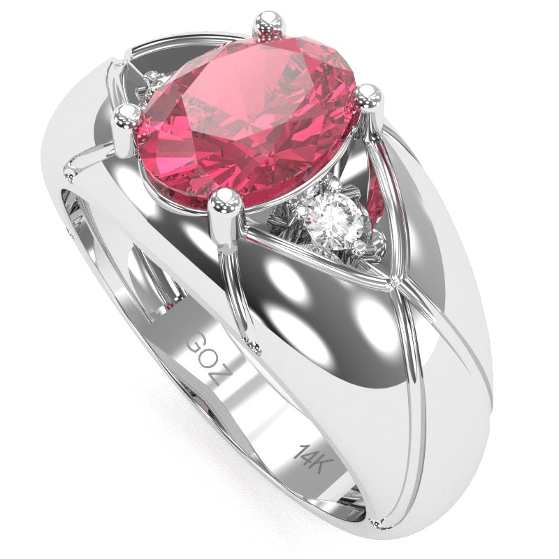 Men's Designer Pink Tourmaline Diamond Ring In Solid 14k White Gold