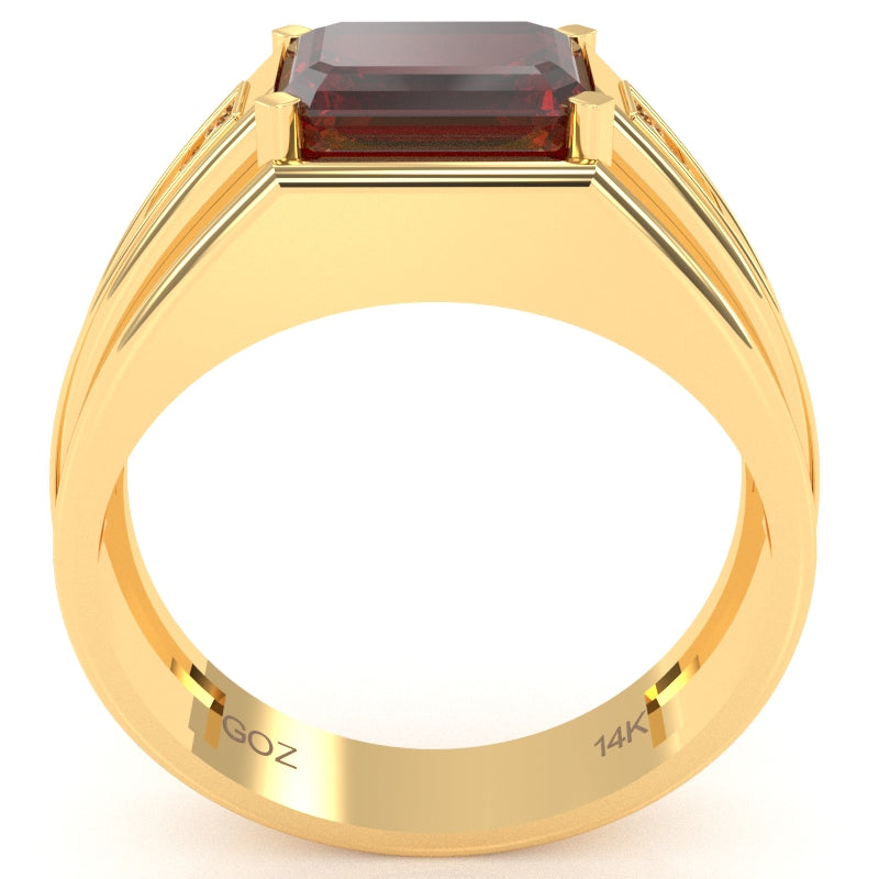 Men's Lab-Created Ruby Diamond Channel Ring In Solid 10k Yellow Gold