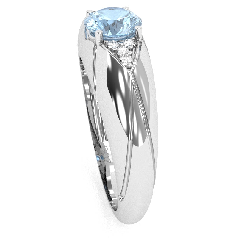 Designer Aquamarine Diamond Cocktail Ring In Solid 14k White Gold
