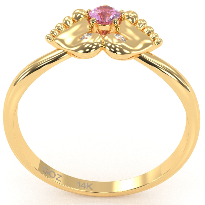 Baby Feet Lab-Created Pink Sapphire Diamond Ring In 14k Yellow Gold