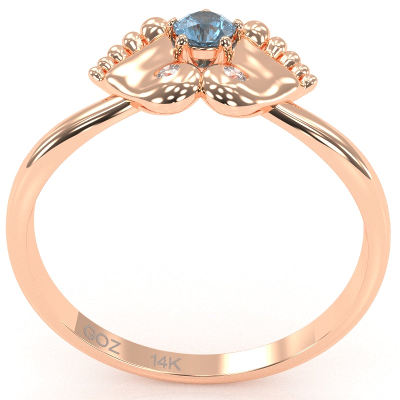 Baby Feet Blue Topaz Diamond Ring In 14k Rose Gold