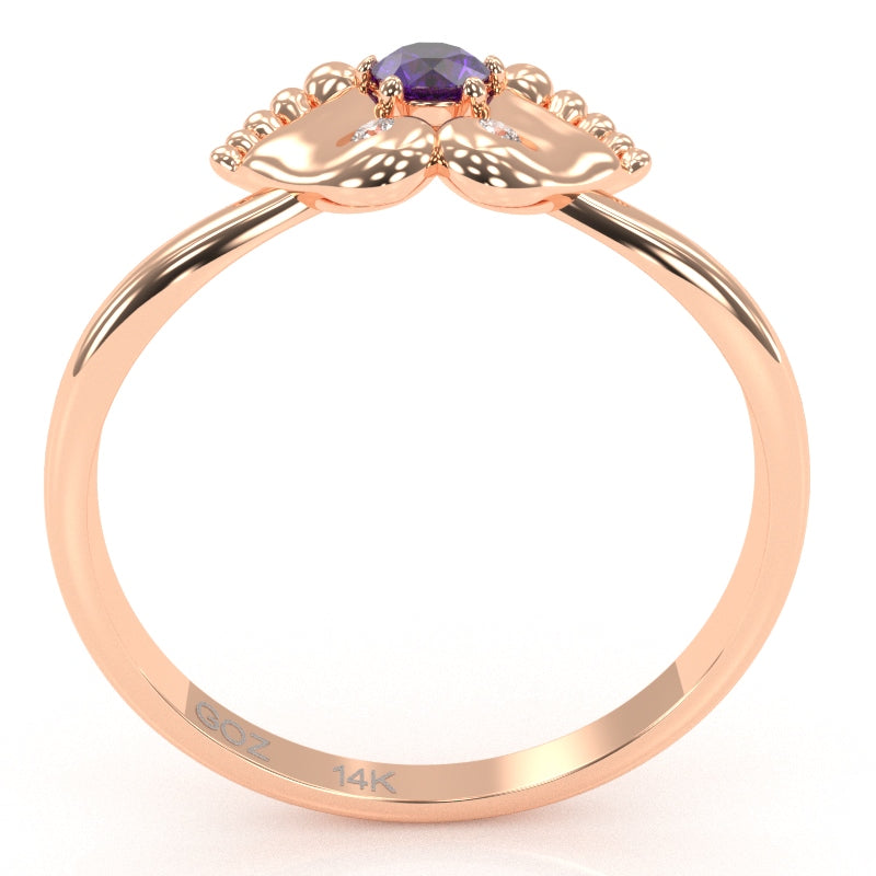 Baby Feet Amethyst Diamond Ring In 14k Rose Gold