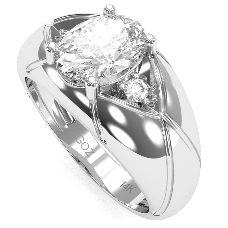 Men's Designer White Topaz Diamond   Ring In Solid 14k White Gold