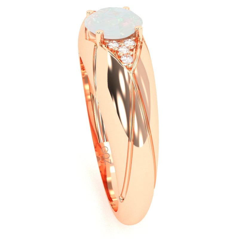 Designer Opal Diamond Cocktail Ring In Solid 14k Rose Gold