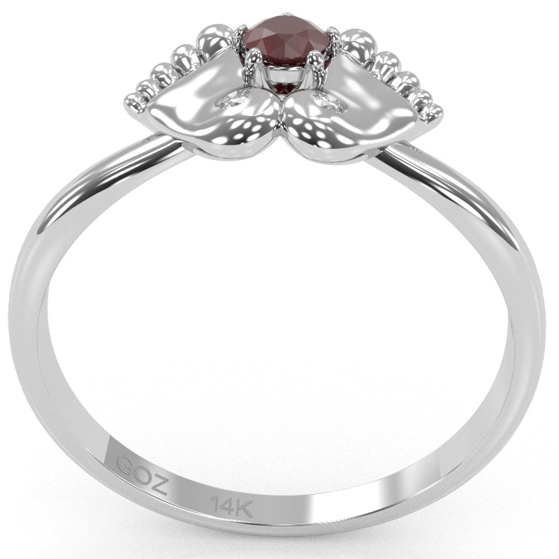 Baby Feet Ruby Diamond Ring In 14k White Gold
