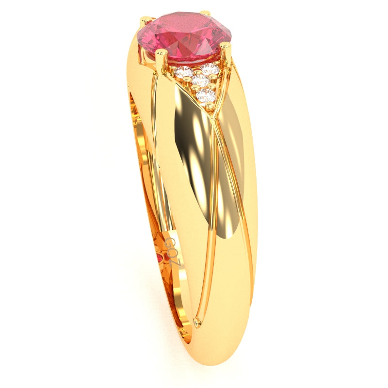 Designer Pink Tourmaline Diamond Cocktail Ring In Solid 14k Yellow Gold