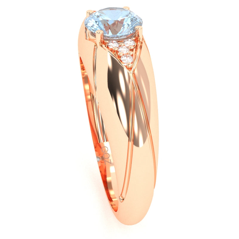 Designer Aquamarine Diamond Cocktail Ring In Solid 14k Rose Gold