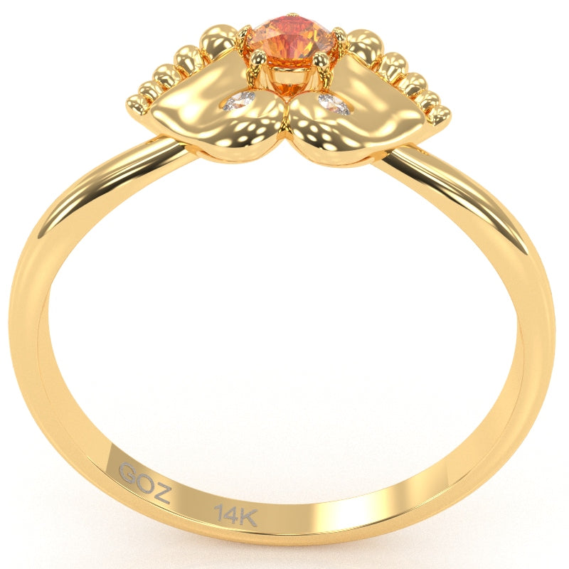 Baby Feet Citrine Diamond Ring In 14k Yellow Gold
