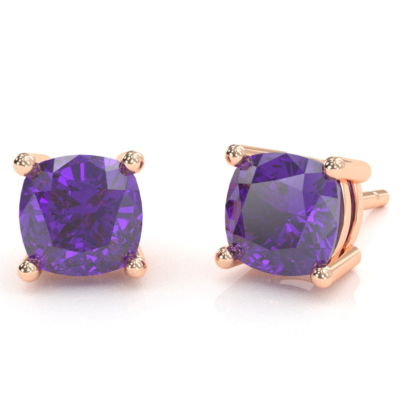 Amethyst 6mm Cushion Stud Earrings in 14k Rose Gold