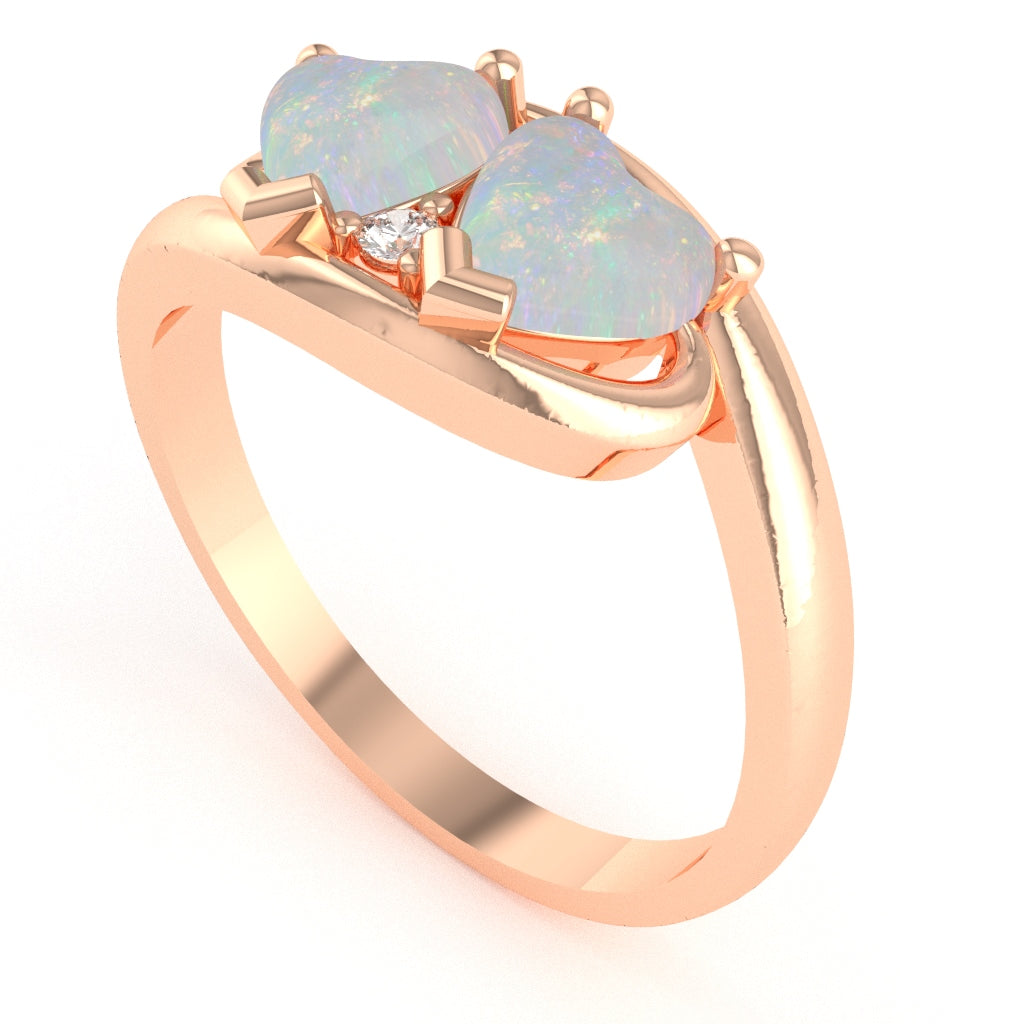 2 Hearts In Love Opal Diamond Promise Ring In 14k Rose Gold
