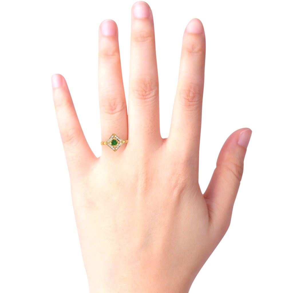 Rose Love Lab-Created Emerald Diamond Ring In 14k Yellow Gold