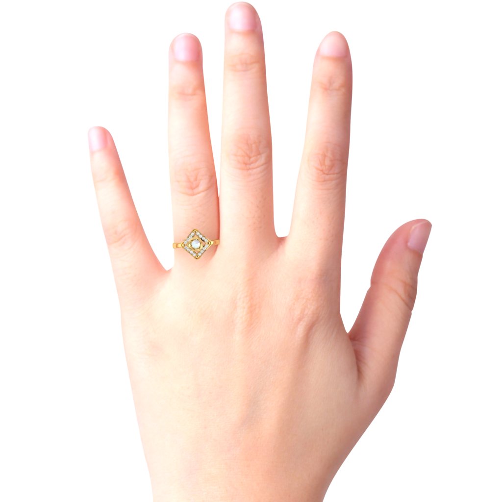 Rose Love Opal Diamond Ring In 14k Yellow Gold