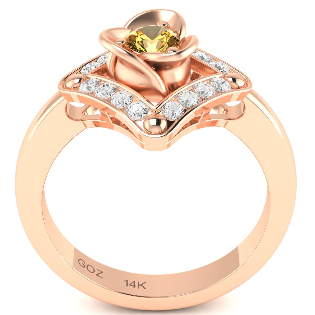 Rose Love Citrine Diamond Ring In 14k Rose Gold