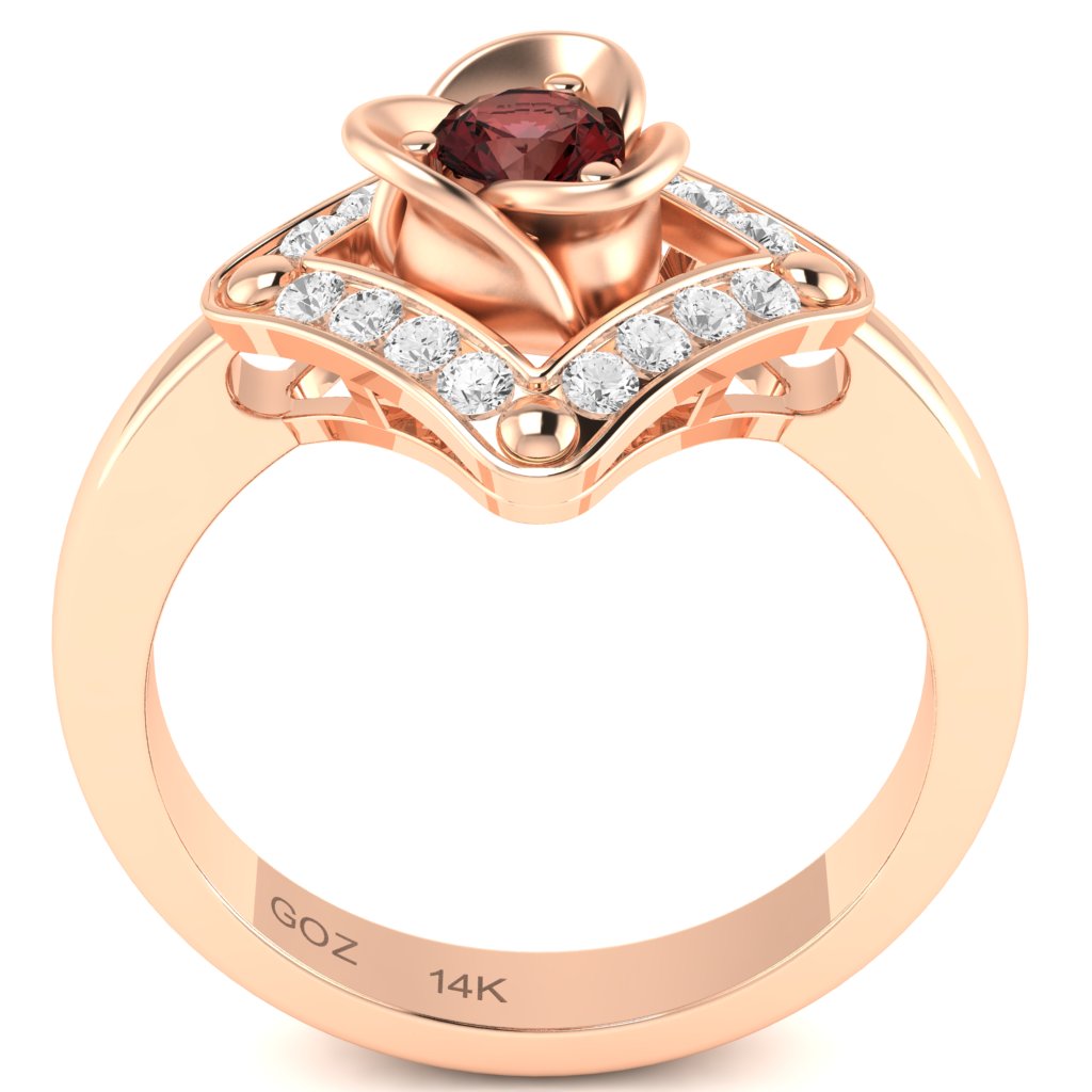 Rose Love Garnet Diamond Ring In 14k Rose Gold