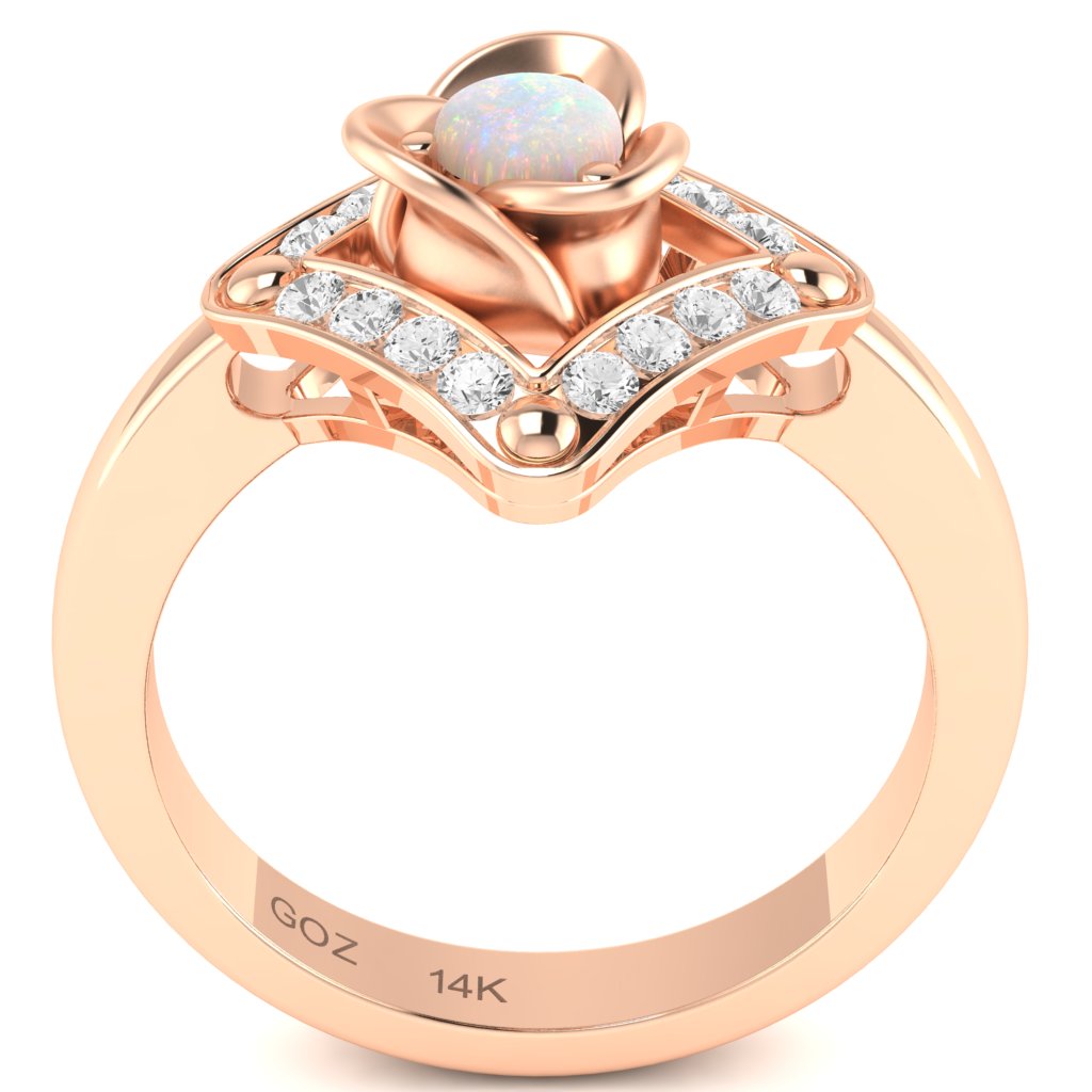 Rose Love Opal Diamond Ring In 14k Rose Gold