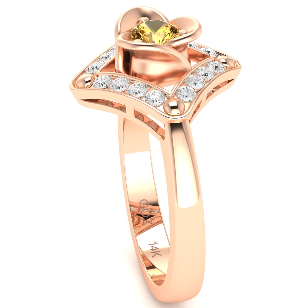 Rose Love Citrine Diamond Ring In 14k Rose Gold
