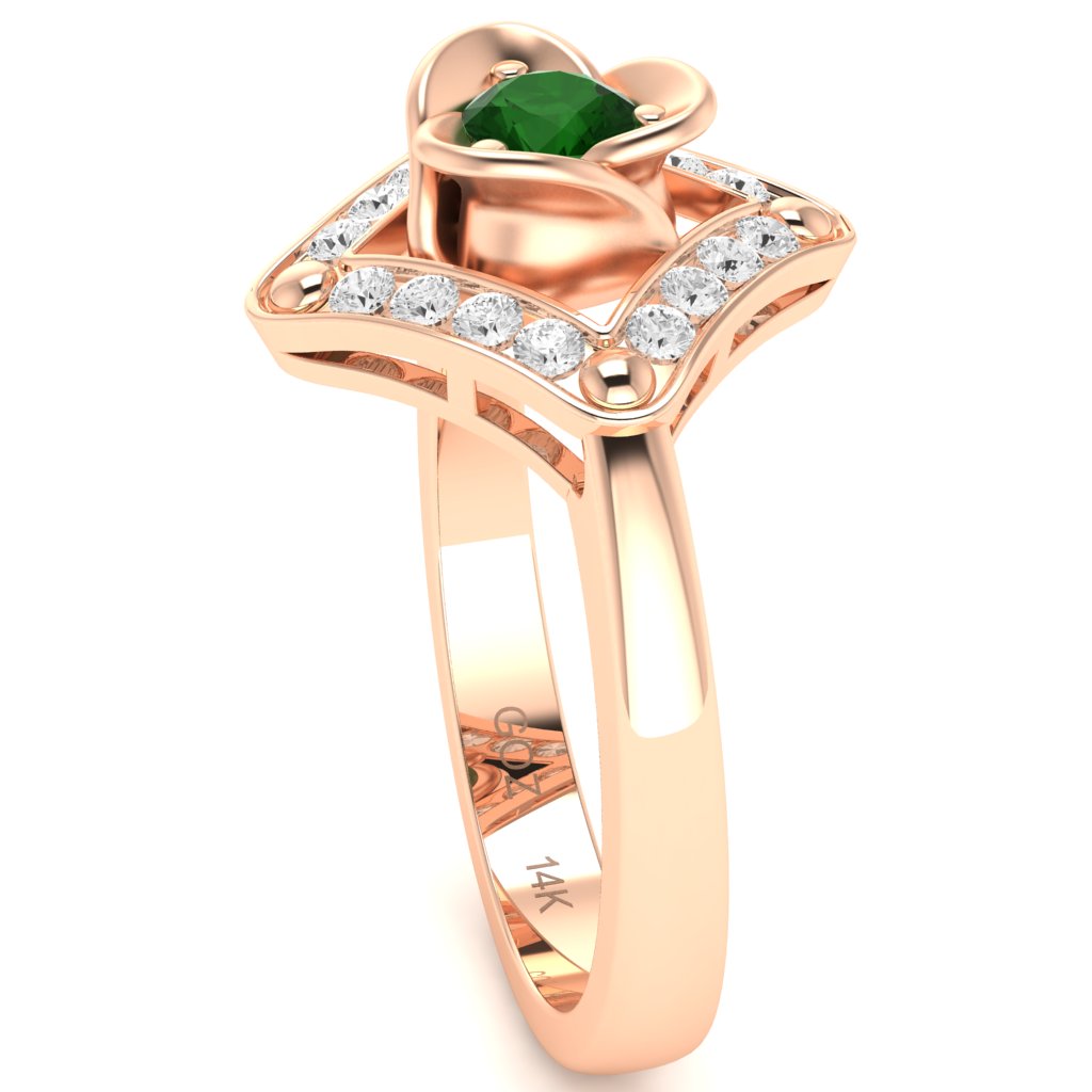 Rose Love Emerald Diamond Ring In 14k Rose Gold