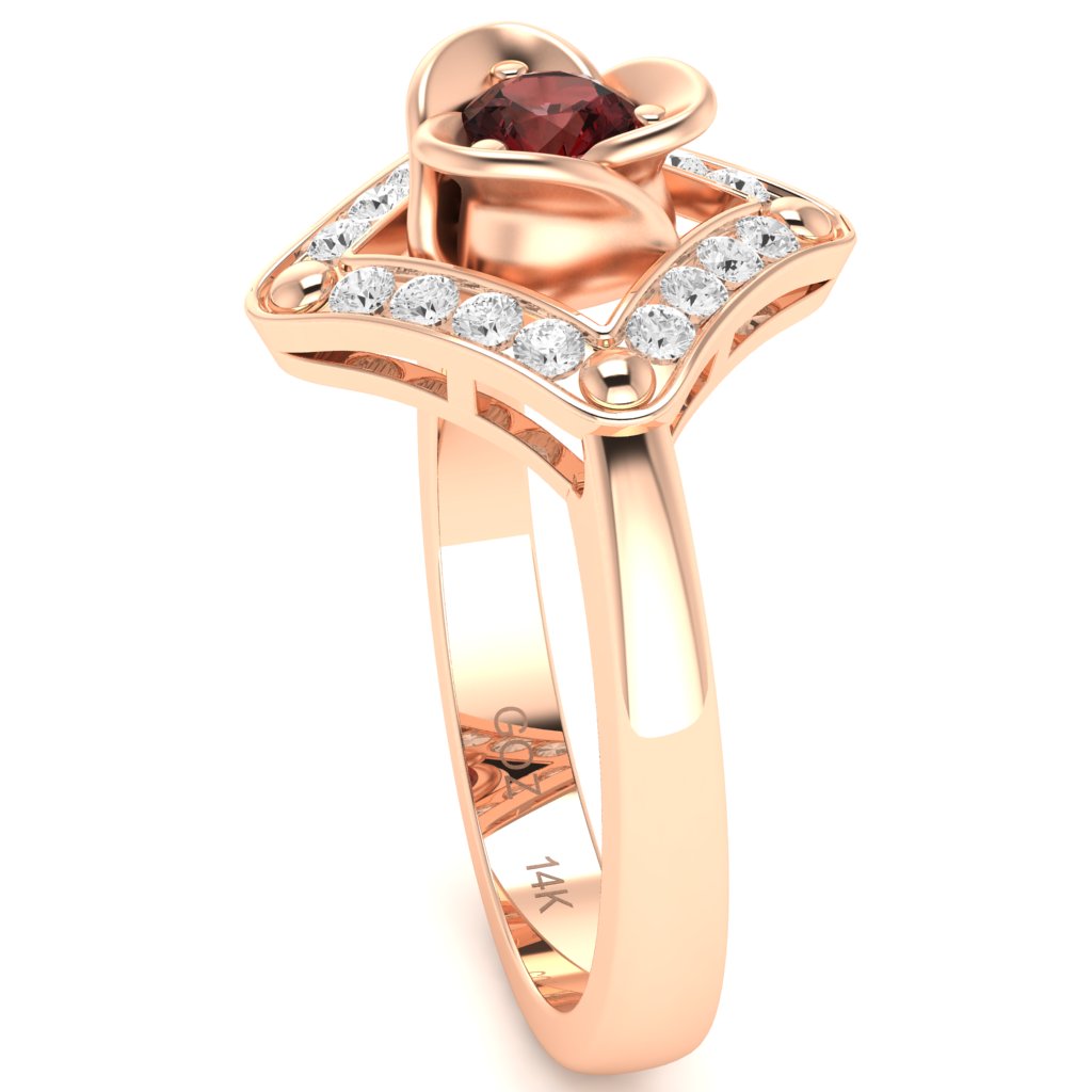 Rose Love Garnet Diamond Ring In 14k Rose Gold
