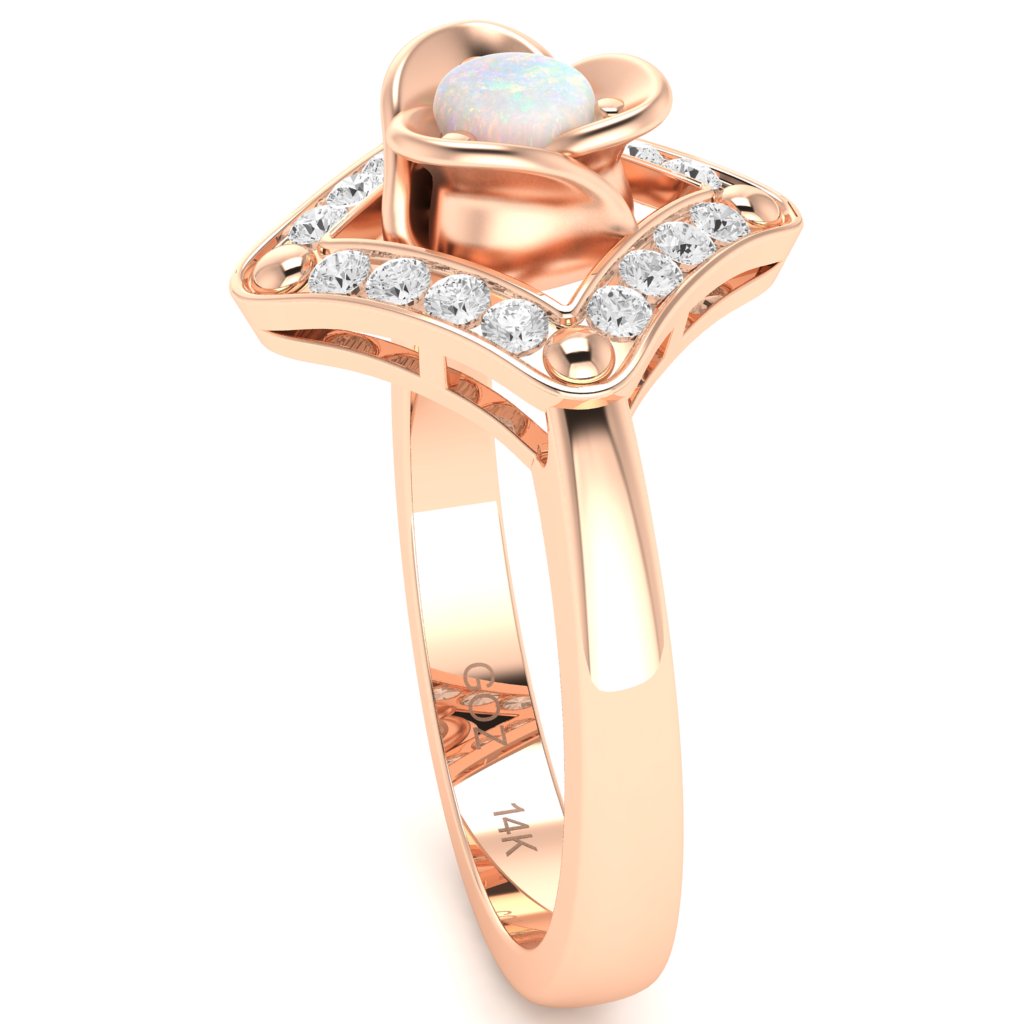 Rose Love Opal Diamond Ring In 14k Rose Gold