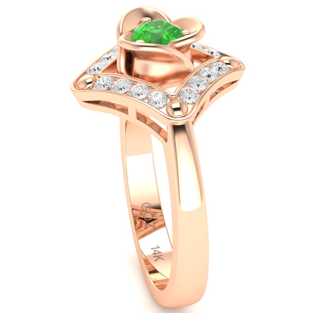 Rose Love Peridot Diamond Ring In 14k Rose Gold