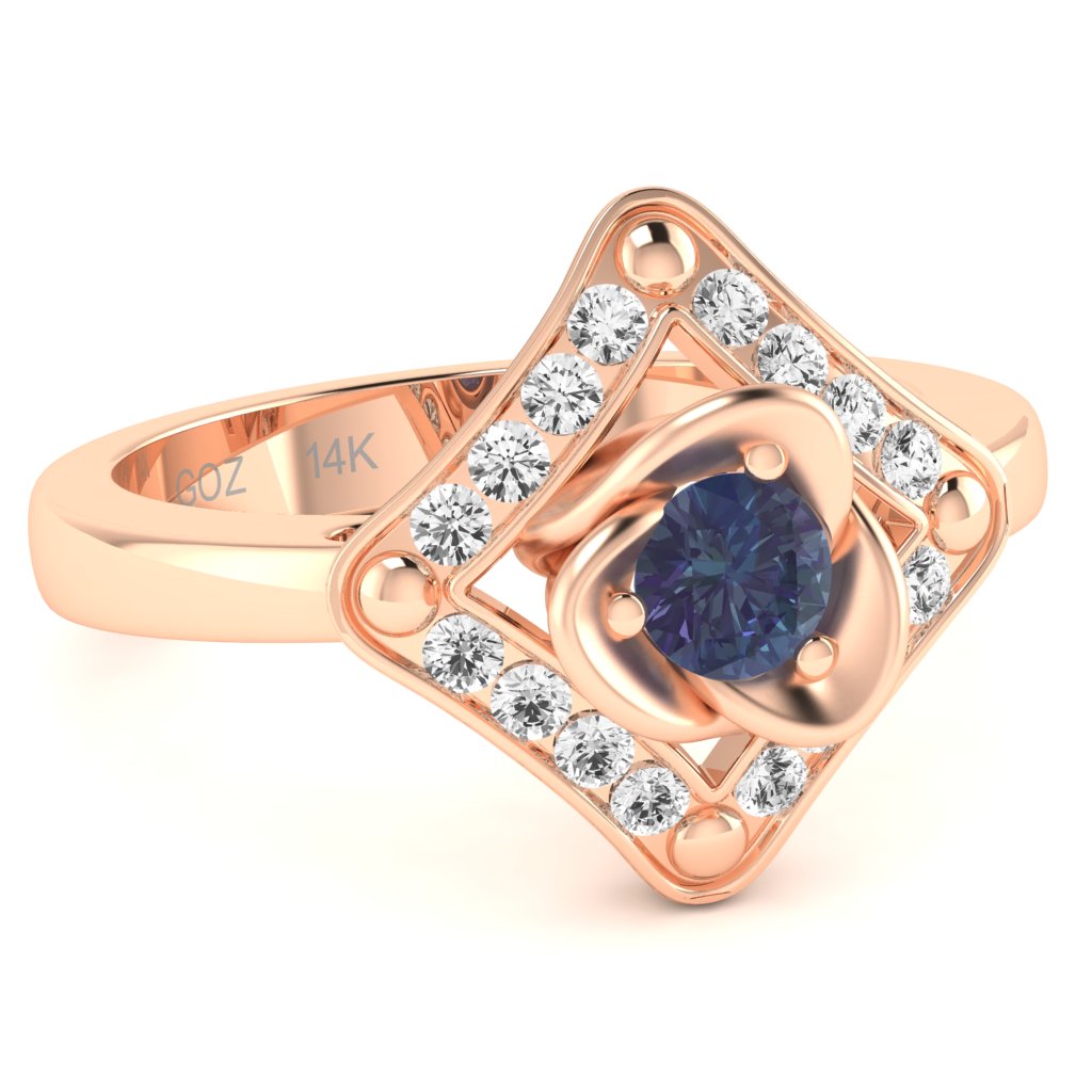 Rose Love Lab-Created Alexandrite Diamond Ring In 14k Rose Gold