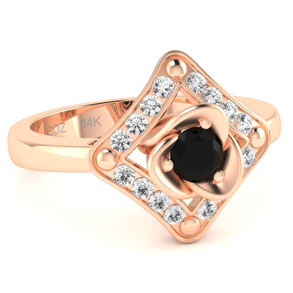 Rose Love Black Onyx Diamond Ring In 14k Rose Gold