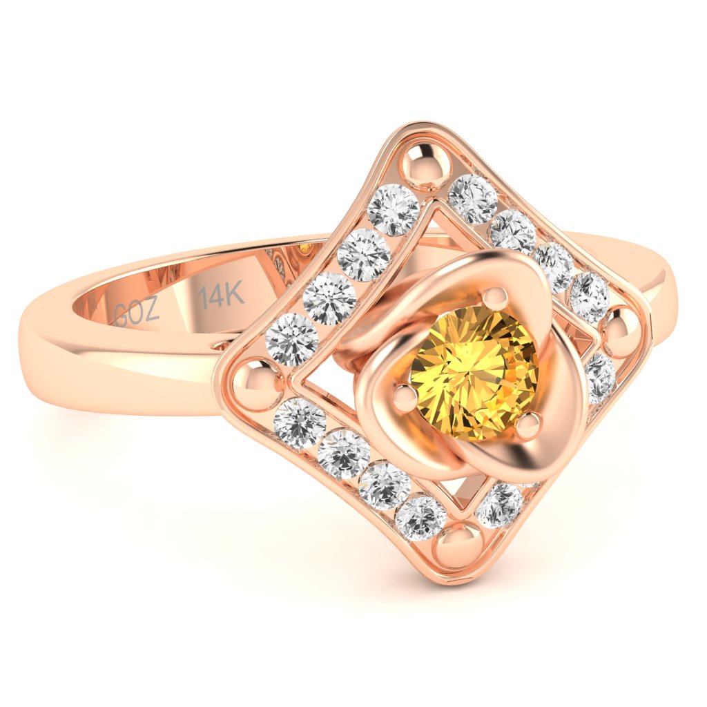 Rose Love Citrine Diamond Ring In 14k Rose Gold