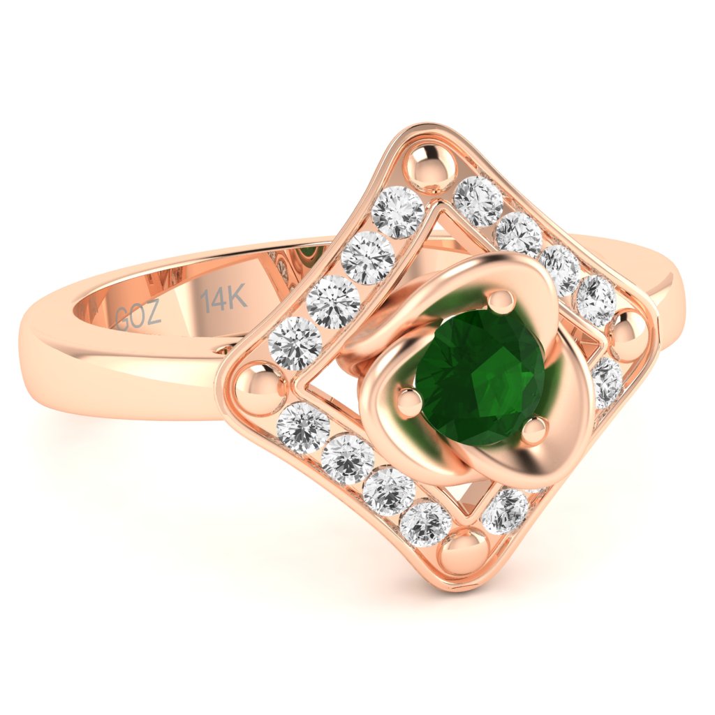 Rose Love Emerald Diamond Ring In 14k Rose Gold