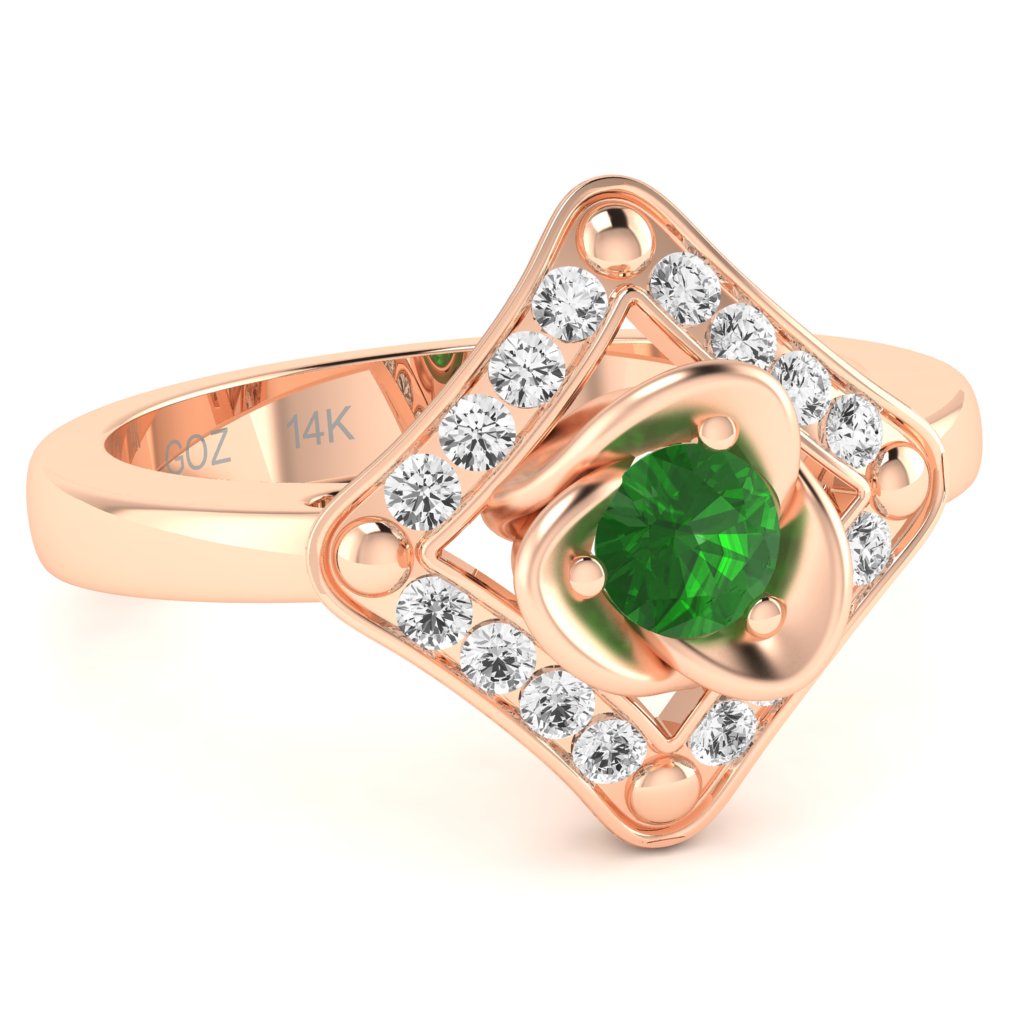 Rose Love Lab-Created Emerald Diamond Ring In 14k Rose Gold