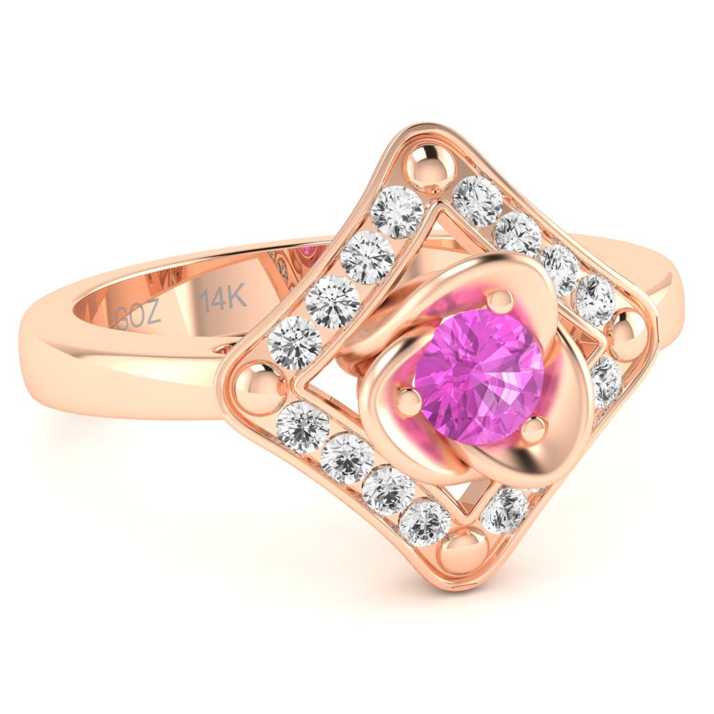 Rose Love Lab-Created Pink Sapphire Diamond Ring In 14k Rose Gold