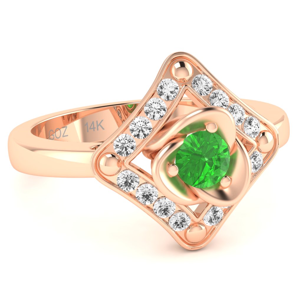 Rose Love Peridot Diamond Ring In 14k Rose Gold