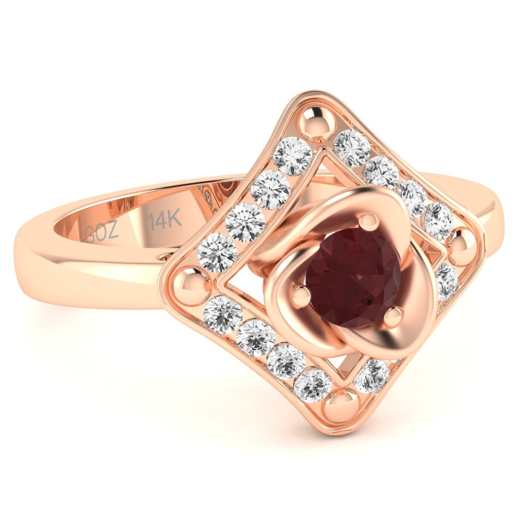 Rose Love Ruby Diamond Ring In 14k Rose Gold