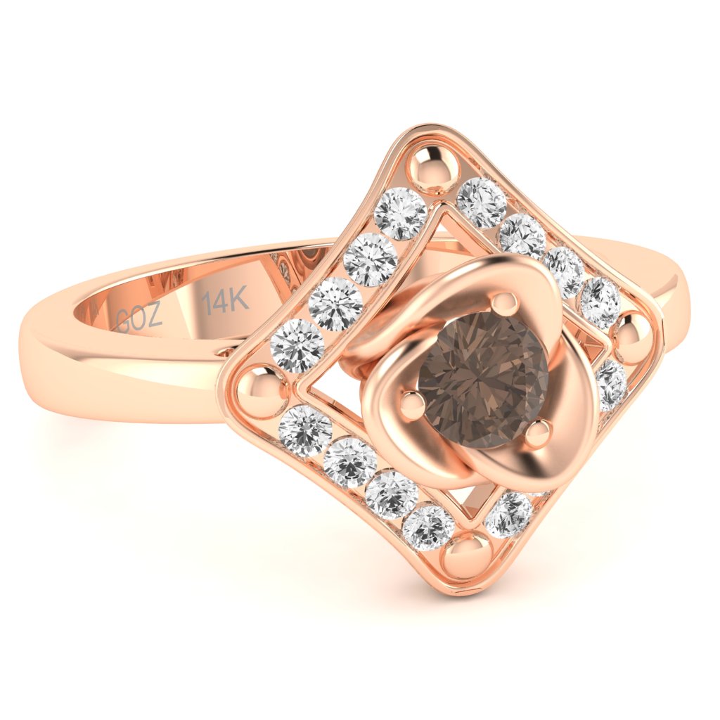 Rose Love Smoky Quartz Diamond Ring In 14k Rose Gold