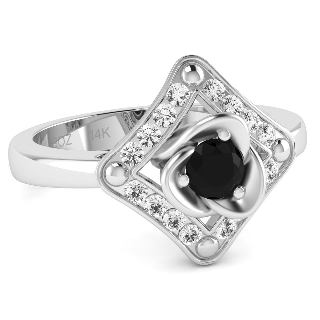 Rose Love Black Onyx Diamond Ring In 14k White Gold