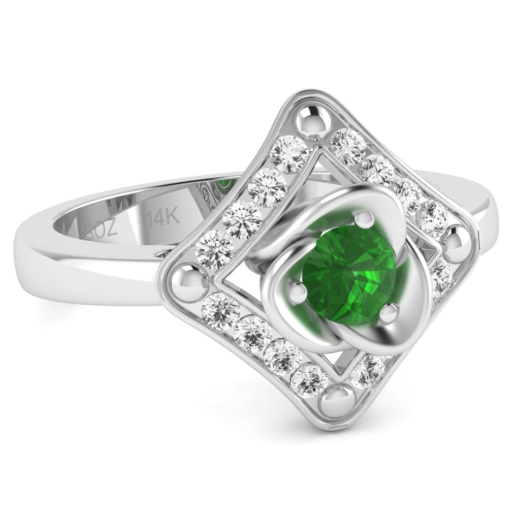Rose Love Lab-Created Emerald Diamond Ring In 14k White Gold