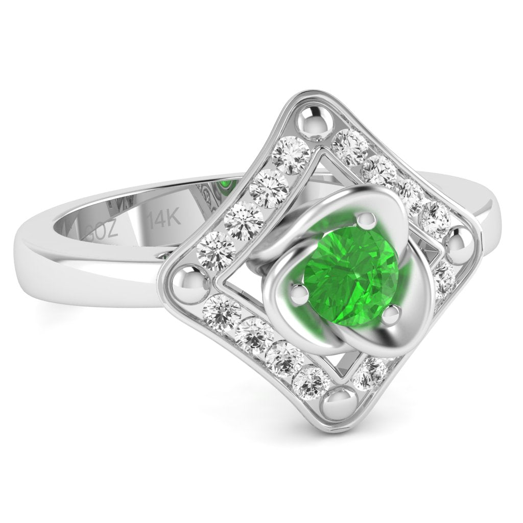 Rose Love Peridot Diamond Ring In 14k White Gold