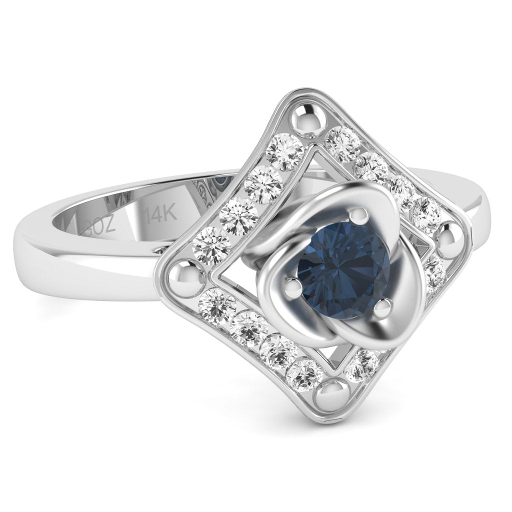 Rose Love Sapphire Diamond Ring In 14k White Gold