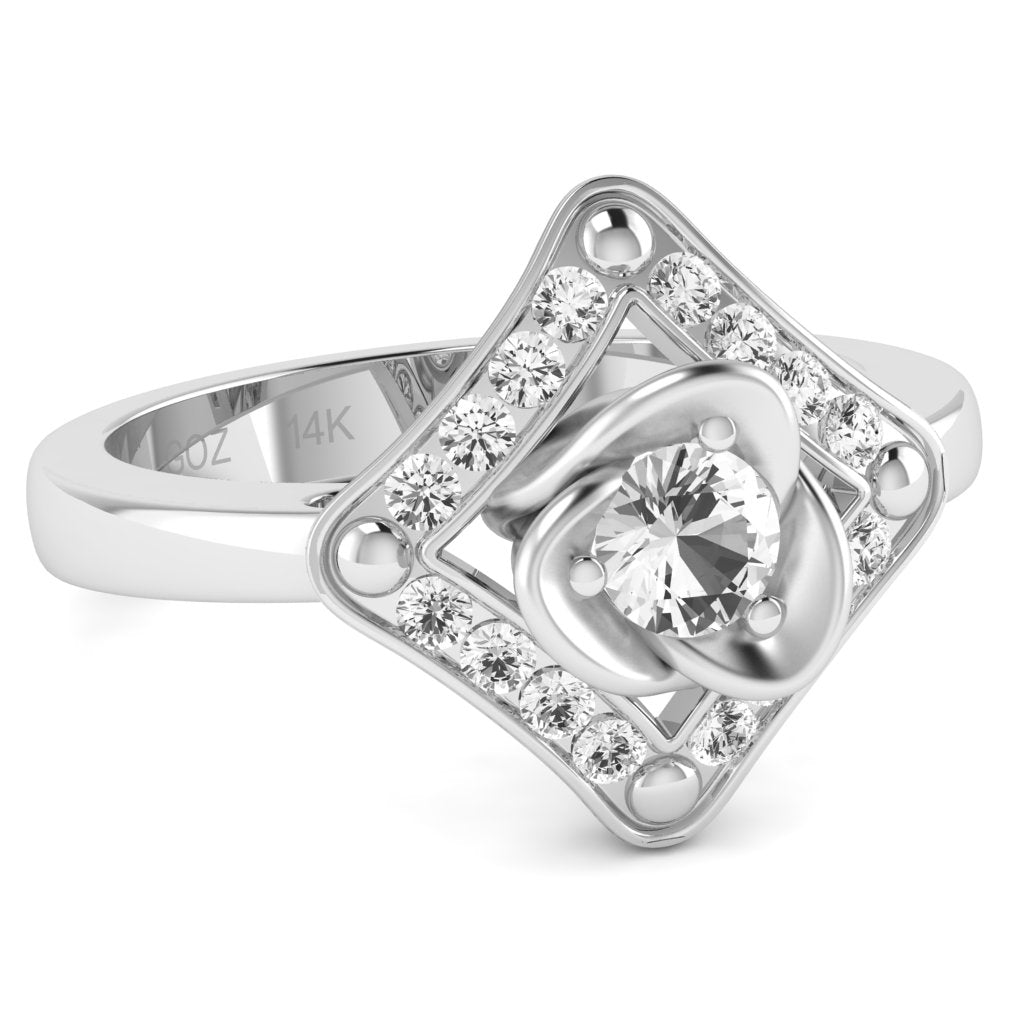 Rose Love White Topaz Diamond Ring In 14k White Gold