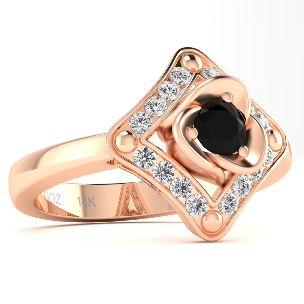 Rose Love Black Onyx Diamond Ring In 14k Rose Gold