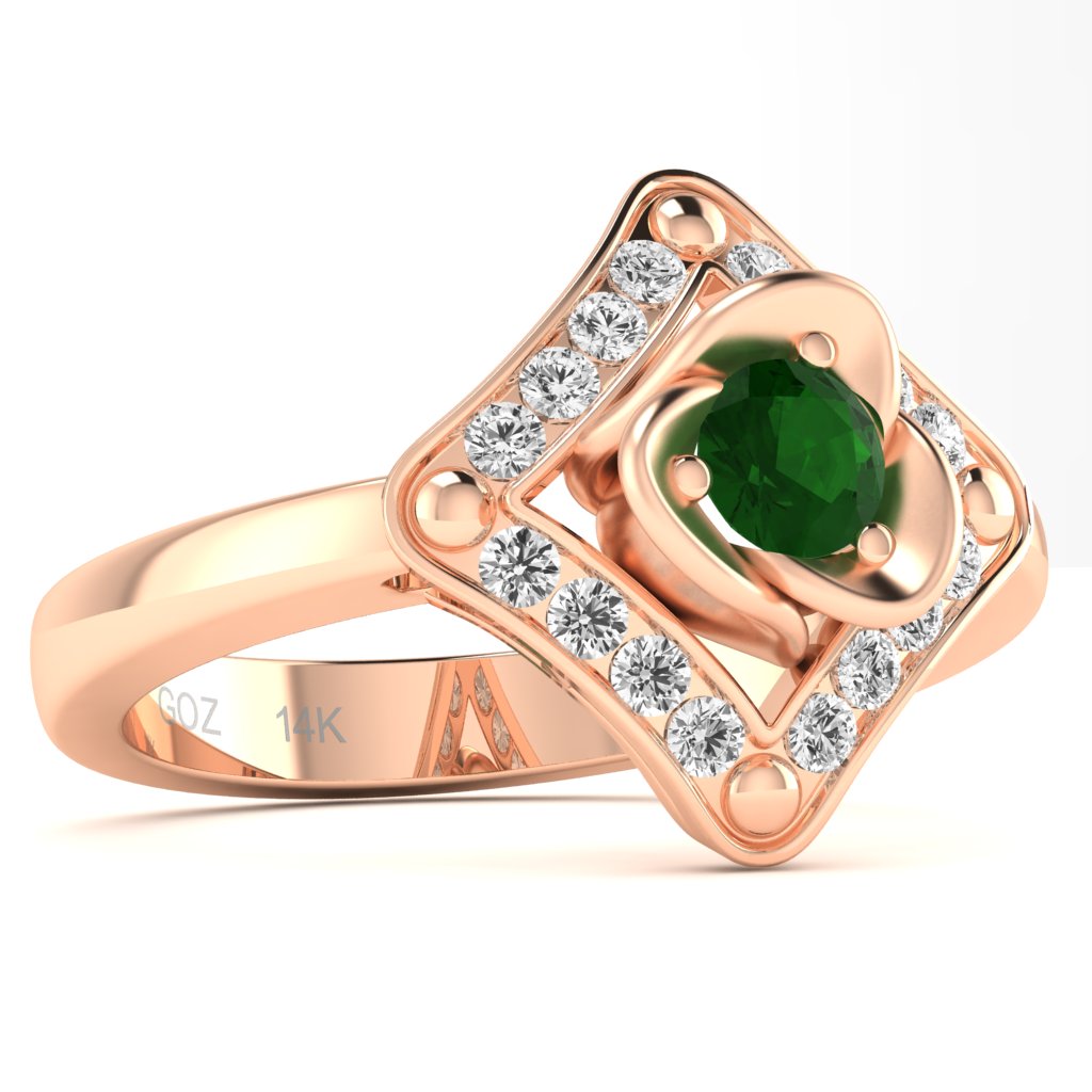 Rose Love Emerald Diamond Ring In 14k Rose Gold
