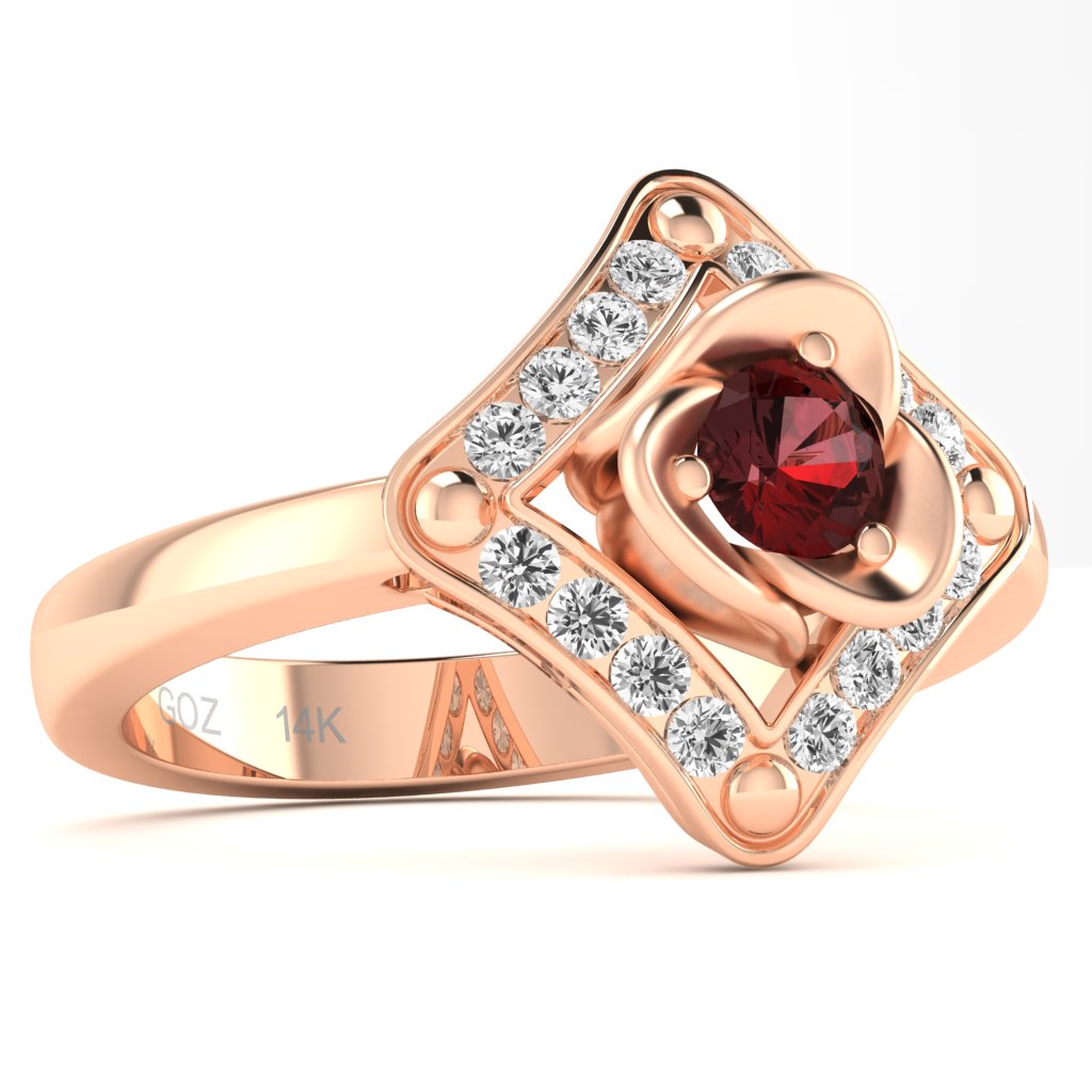 Rose Love Garnet Diamond Ring In 14k Rose Gold