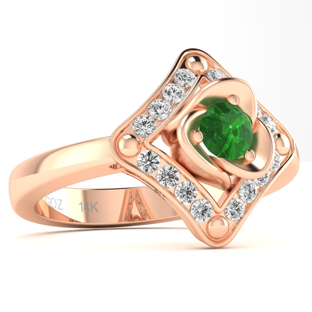 Rose Love Lab-Created Emerald Diamond Ring In 14k Rose Gold