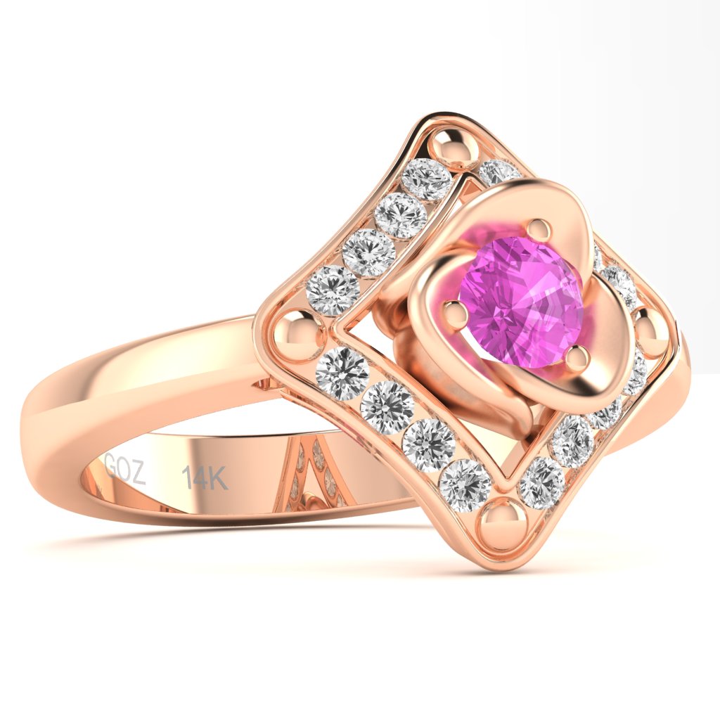 Rose Love Lab-Created Pink Sapphire Diamond Ring In 14k Rose Gold