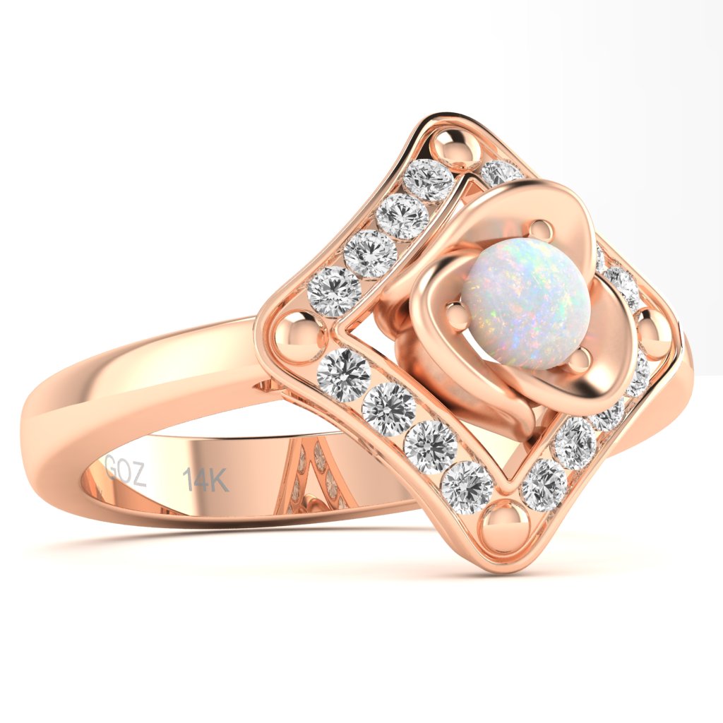 Rose Love Opal Diamond Ring In 14k Rose Gold